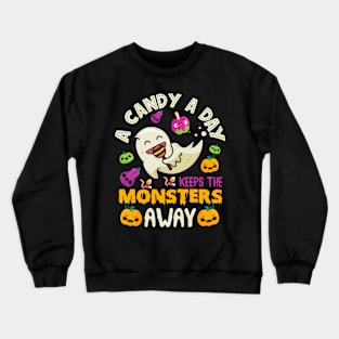 A Candy A Day Keeps The Monsters Away Halloween Crewneck Sweatshirt